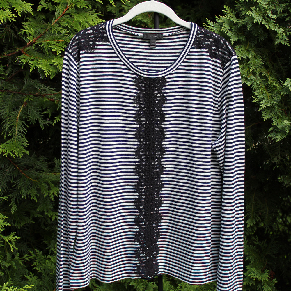 J. Crew Lace-Embellished Long-sleeve Striped Top